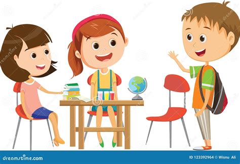 Cute Classmates Hurry To Primary School Together Vector Flat Illustration. Smiling Pupils Or ...