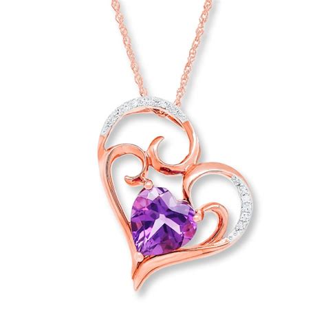 Amethyst Heart Necklace Diamond Accents 10K Rose Gold | Jared