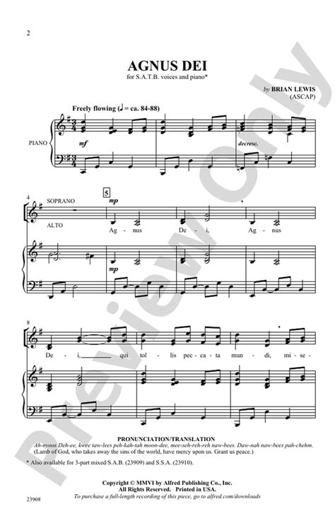 Agnus Dei: SATB Choral Octavo: Brian Lewis - Digital Sheet Music Download