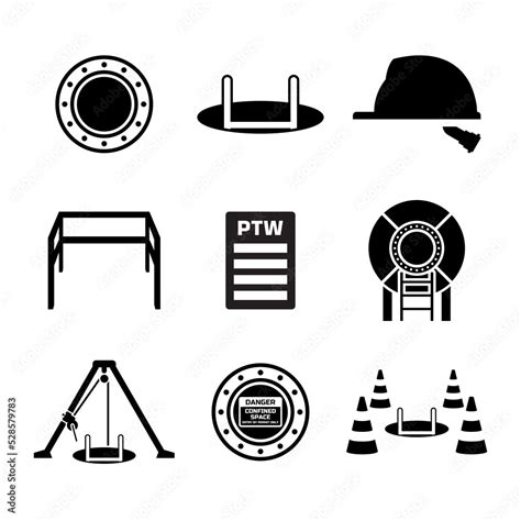 Set of confined space work icon for industrial, construction, and ...