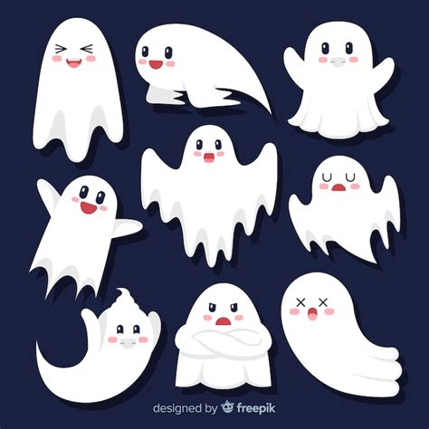 Colección de fantasmas de halloween plana de dibujos animados lindo ...