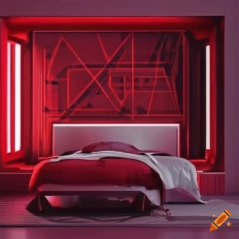 Futuristic bedroom with red accents on Craiyon