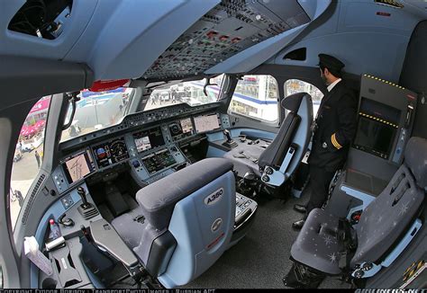 Roomy cockpit of A350 - Photo taken at Paris - Le Bourget (LBG / LFPB) in France on June 15 ...