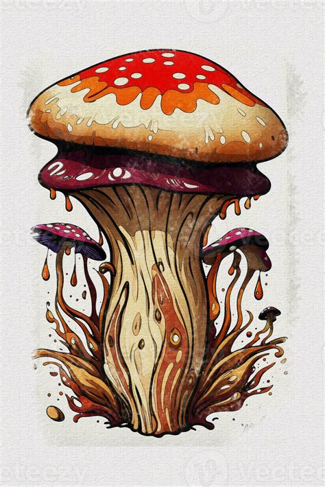 Watercolor texture painting mushroom illustration for t-shirt and book cover design 26821314 ...