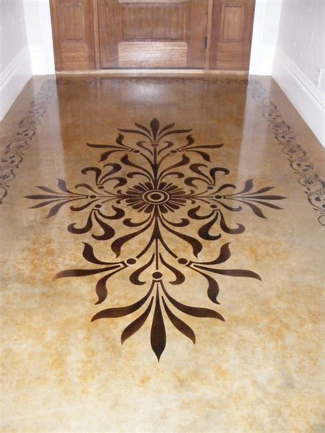 Modello Stencil on acid stained concrete flooring. Makes for an elegant ...