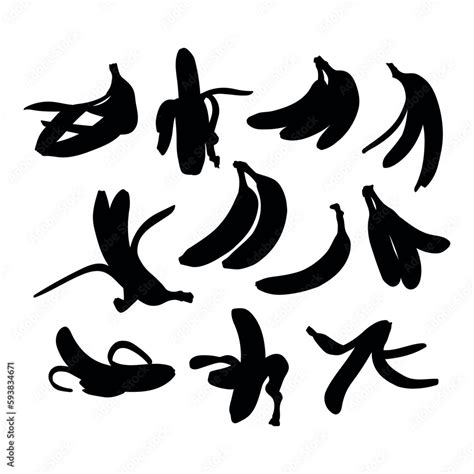 Banana peel bananas set silhouette stencil templates fruit Stock Vector | Adobe Stock