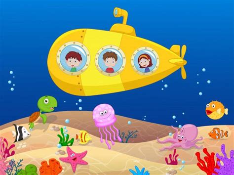 Premium Vector | Happy kids in submarine | Drawing for kids, Kids art ...