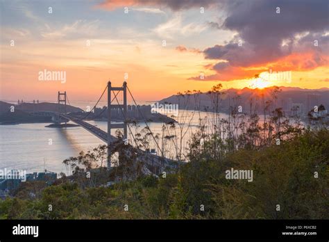 Tsing Ma Bridge at sunset, Tsing Yi, Hong Kong, China Stock Photo - Alamy