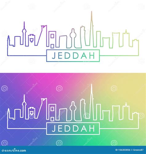 Jeddah City Skyline. Colorful Linear Style Stock Vector - Illustration of contour, horizontal ...