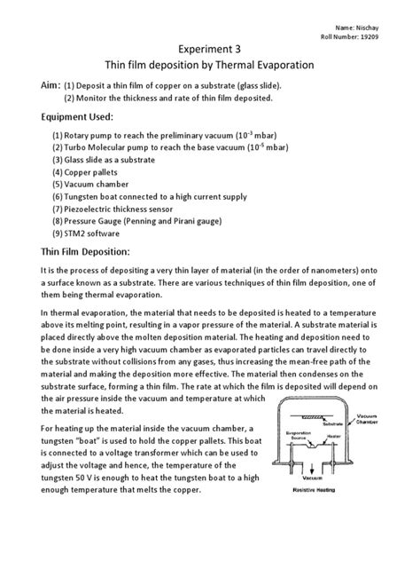 Experiment 3 Thermal Evaporation | PDF | Thin Film | Evaporation