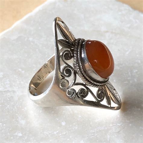 Antique Silver Carnelian Cabochon Ring - Etsy