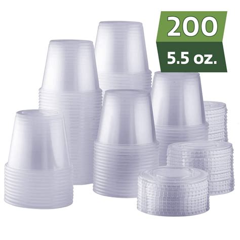 [200 Sets - 5.5 oz.] Plastic Disposable Portion Cups with Lids, Souffle ...