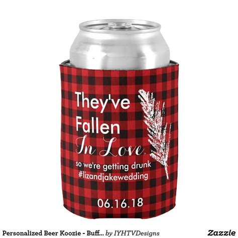 Personalized Beer Koozie - Buffalo Plaid Wedding | Personalized beer, Plaid wedding, Beer koozies