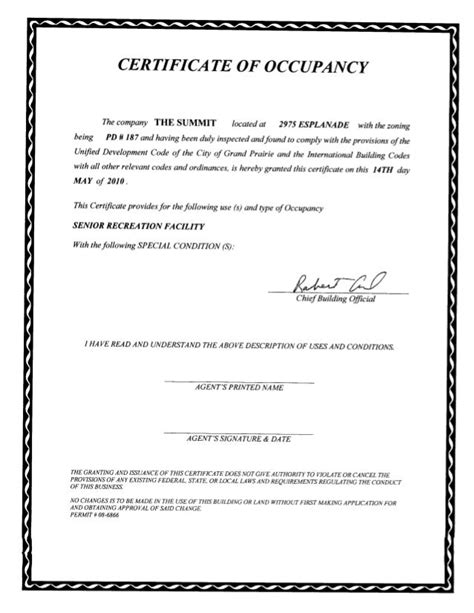 Certificate of occupancy