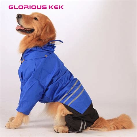 Large Dog Raincoat Reflective Spring/Summer Dog Clothes Pet Raincoat with Hood for Big Dogs ...