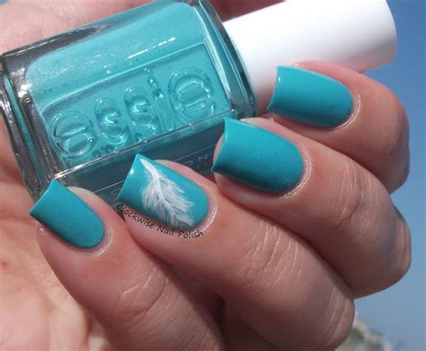 The Clockwise Nail Polish: Essie In The Cab-ana & Feather Nail Art