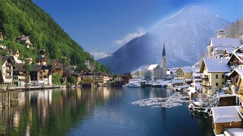 Download Snow Town Winter Austria Man Made Hallstatt HD Wallpaper