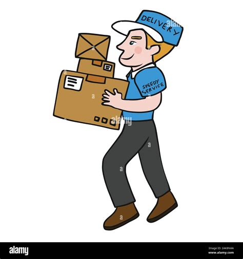 Postman delivery box package cartoon vector illustration Stock Vector ...