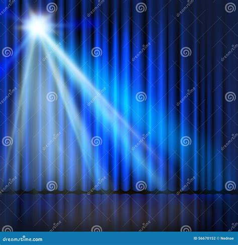 Spotlight on Stage Curtain Blue Background. Stock Illustration ...