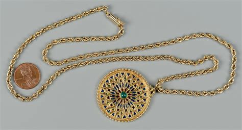 Lot 659: 14k Enamel Pendant on Rope Chain | Case Auctions