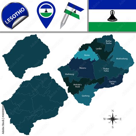 Map of Lesotho with Named Districts Stock Vector | Adobe Stock