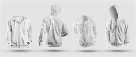 3d Rendering White Hoodie Mockup, with Zipper Closure, Pocket, Front, Back View, Sweatshirt ...