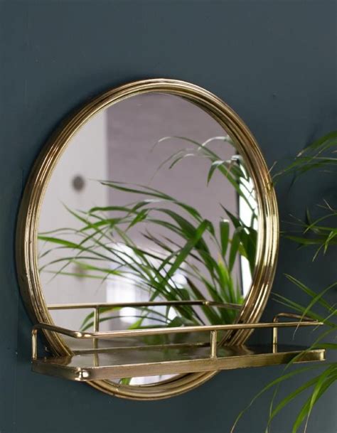 Gold Round Mirror With Mini Shelf | Round gold mirror, Bathroom mirror with shelf, Round mirrors