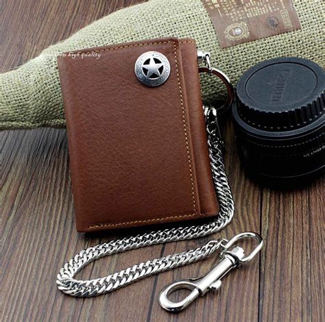 BADASS BROWN LEATHER MENS TRIFOLD SMALL BIKER WALLET CHAIN WALLET WALL – iwalletsmen