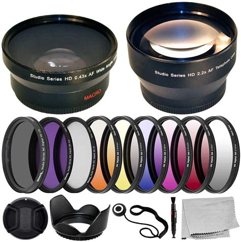 Professional 55MM Complete Lens Filter Accessory Kit with 55MM 2.2X Telephoto.43x Wide Angle ...