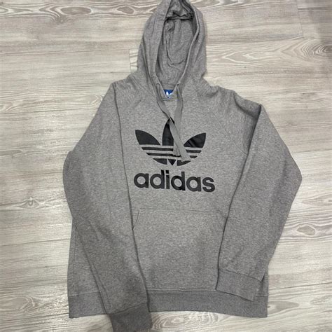 Men’s grey Adidas drawstring logo hoodie Size large... - Depop