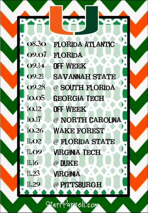 Items similar to Printable Miami Hurricanes Football Schedule on Etsy