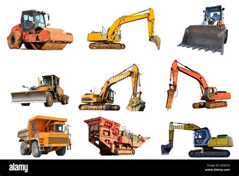 Set of construction equipment: Excavator, Dozer, Soil Compactor, Mining ...