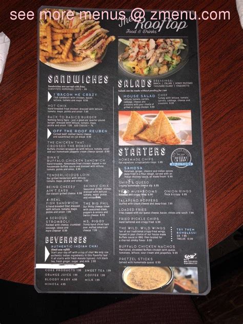 Menu at The Rooftop pub & bar, Evansville