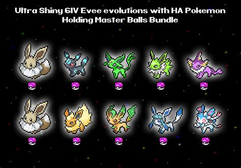 8 Shiny 6IV Eevee Evolutions + 2 Gmax Eevee /w Master Balls Pokemon ...