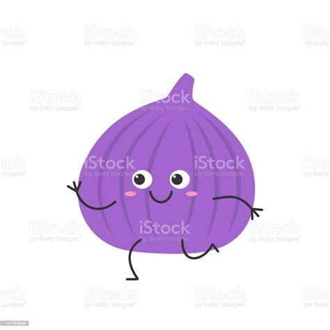 Fig Character Cartoon Fruit Running Cute Funny Smiling Face Happy ...