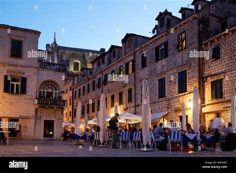 Bars and Restaurants in old city Center of Dubrovnik in the evening ...