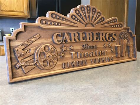 3d Home Theater Sign Carved Wood With Your Name | Etsy