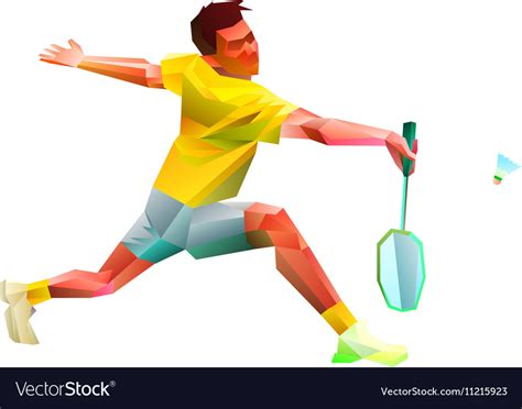 Polygonal professional badminton player Royalty Free Vector