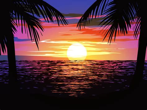 Beach Sunset Scene Illustration 3428309 Vector Art at Vecteezy