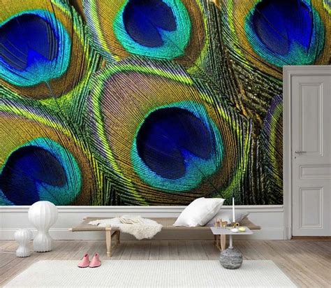 3D Peacock Feather Wall Mural Wallpaper 30 | Mural wallpaper, Wall ...