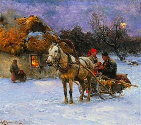 Alfred Wierus Kowalski ~ Polish Painter 1849-1915 ~ Winter Evening | Winter landscape, Poland ...