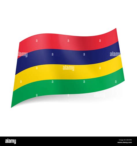 National flag of Mauritius: red, blue, yellow and green horizontal ...