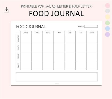 Food Journal Food Diary Diet Diary Weekly Meal Planner 7 Day Food Recorder Week Food Journal A4 ...