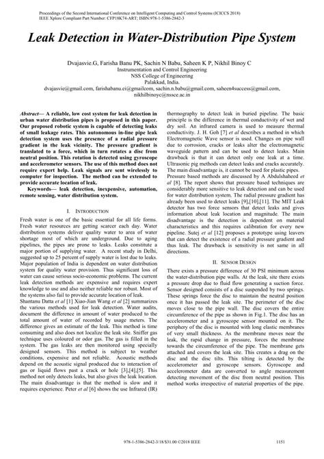 (PDF) Leak Detection in Water-Distribution Pipe System