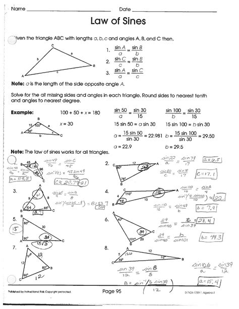 Law Of Sines And Cosines Worksheets