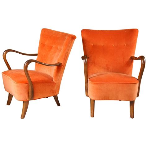 Pair of Danish Modern Walnut Frame and Velvet Armchars | Modern style furniture, Mid century ...