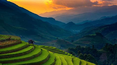 Download wallpaper 1920x1080 rice farms, landscape, horizon, mountains, philippines, full hd ...