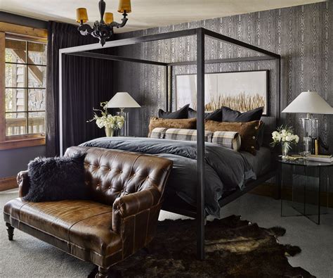 Masculine bedroom with charcoal and leather | Rustic master bedroom ...