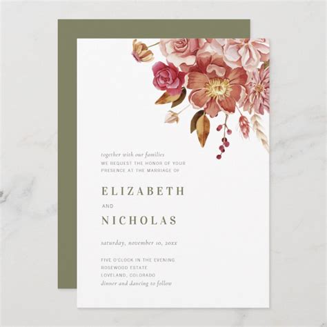 Sage Green Elegant Watercolor Floral Wedding Invitation | Zazzle