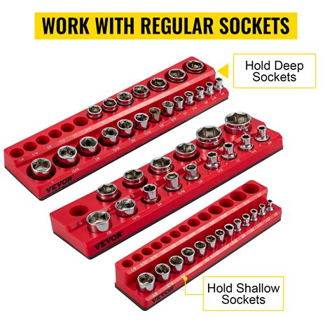 VEVOR 3-Pack SAE Magnetic Socket Organizers, 1/2-inch, 3/8-inch, 1/4-inch Drive Socket Holders ...